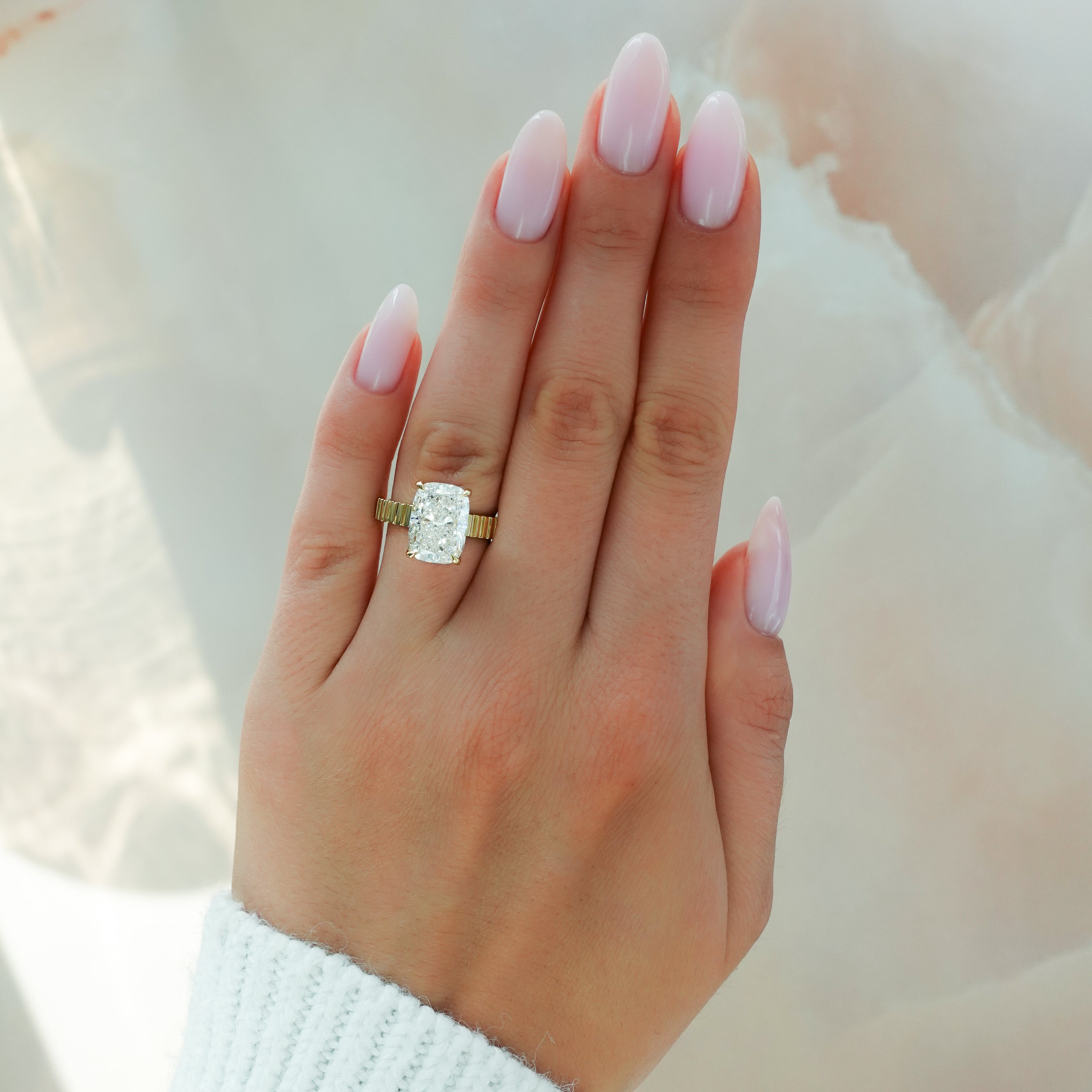 Marquise Shaped Three Stone Lab Grown Diamond Engagement Ring